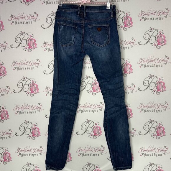 Guess jeans denim triangle logo pocket dark wash skinny straight Women's Blue - Picture 1 of 6